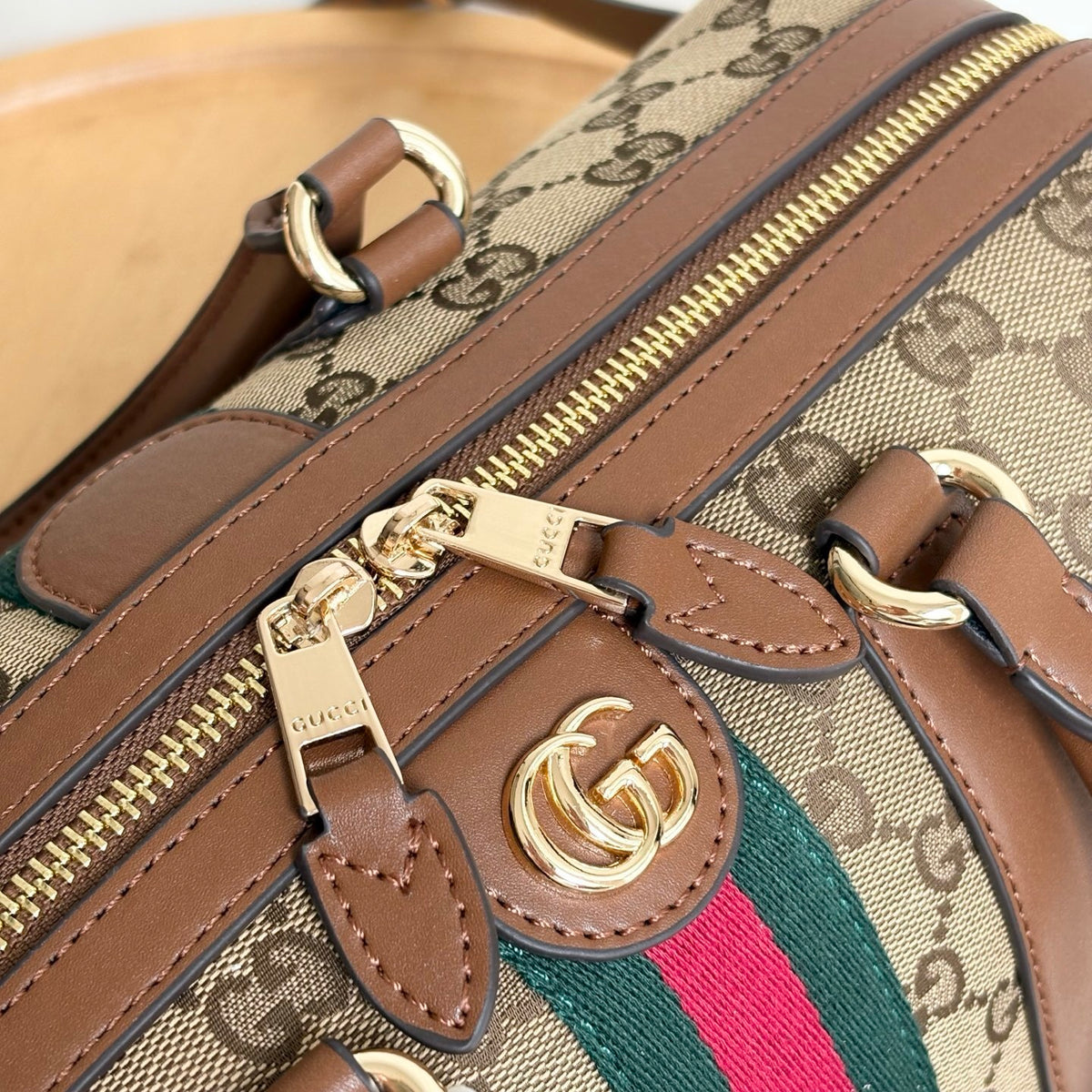 Gucci Ophidia Medium Boston Bag Beige And Brown GG Canvas 30Cm