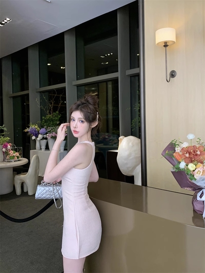 Fashion Pink Beading Design A-line Halter Homecoming Dress TP3689