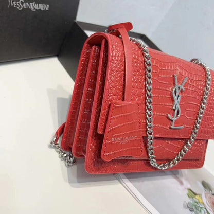 Saint Laurent Sunset Embossed Leather Bag Red 22Cm