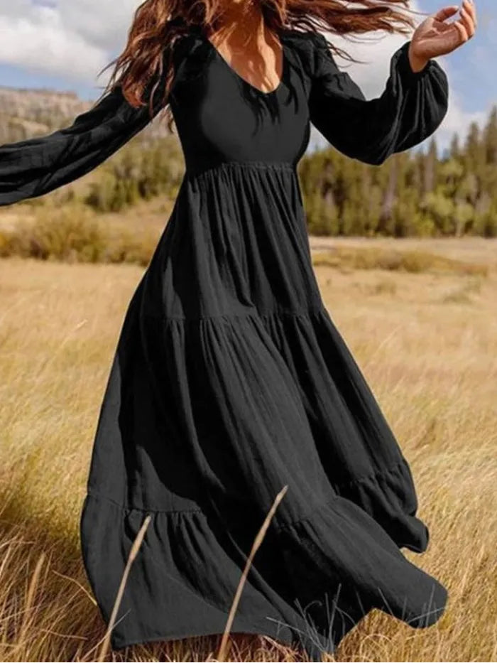 Commuting temperament women's dress with large hem black prom dress
