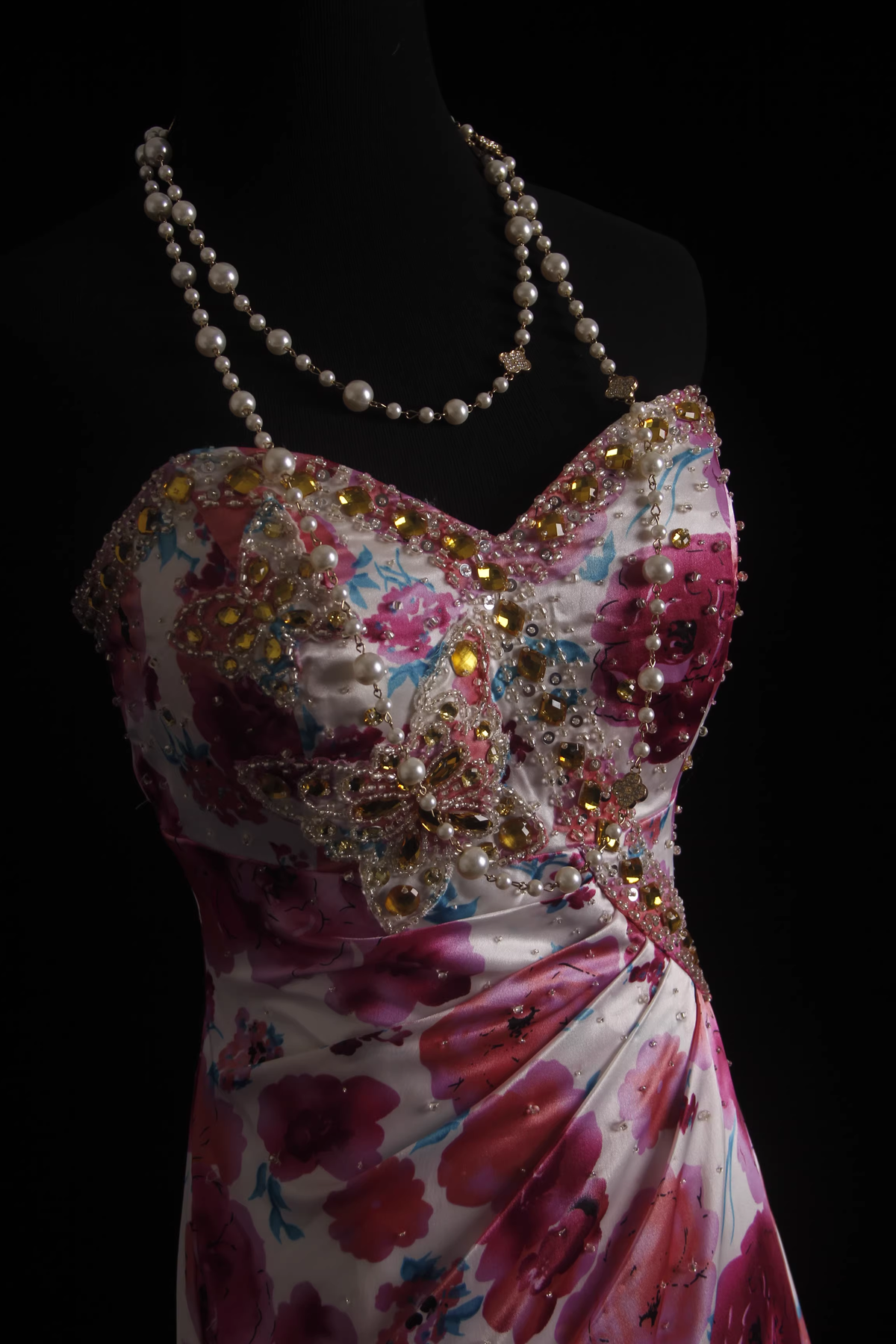 Vintage Pink Floral Beaded Sweetheart Strapless Mermaid Prom Dress TP5679