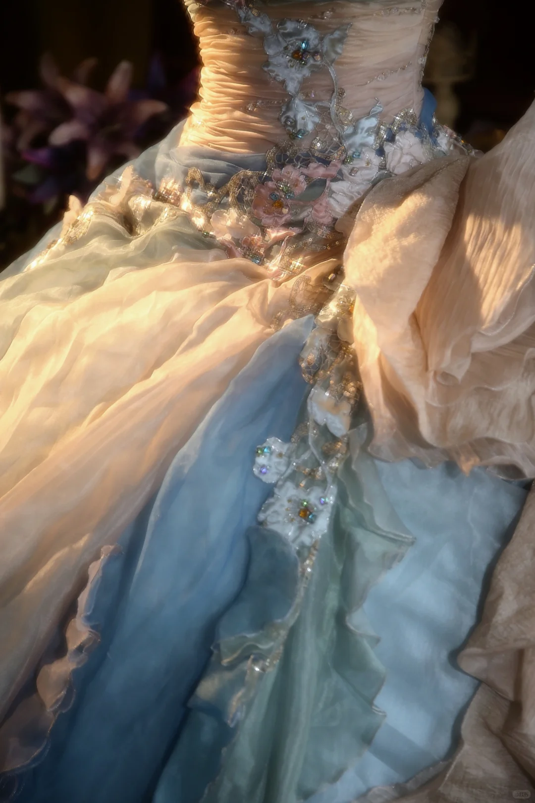 Gorgeous Pastel Ombre Strapless Ruffled Tulle Beaded Sweet 15 Quinceanera Ball Gown TP5518