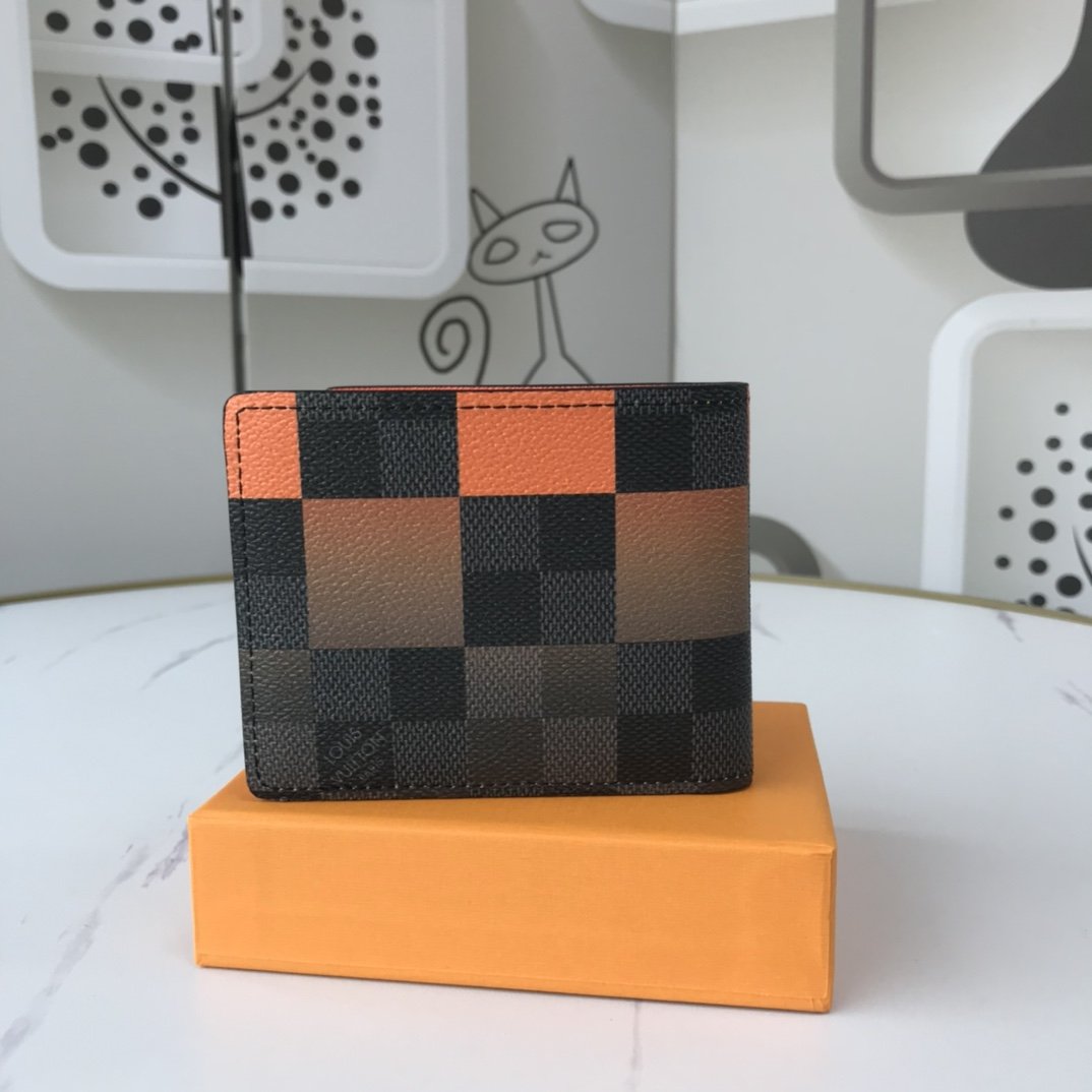 Louis Vuitton Multiple Wallet Damier Graphite Giant 3 Card Slot Orange In