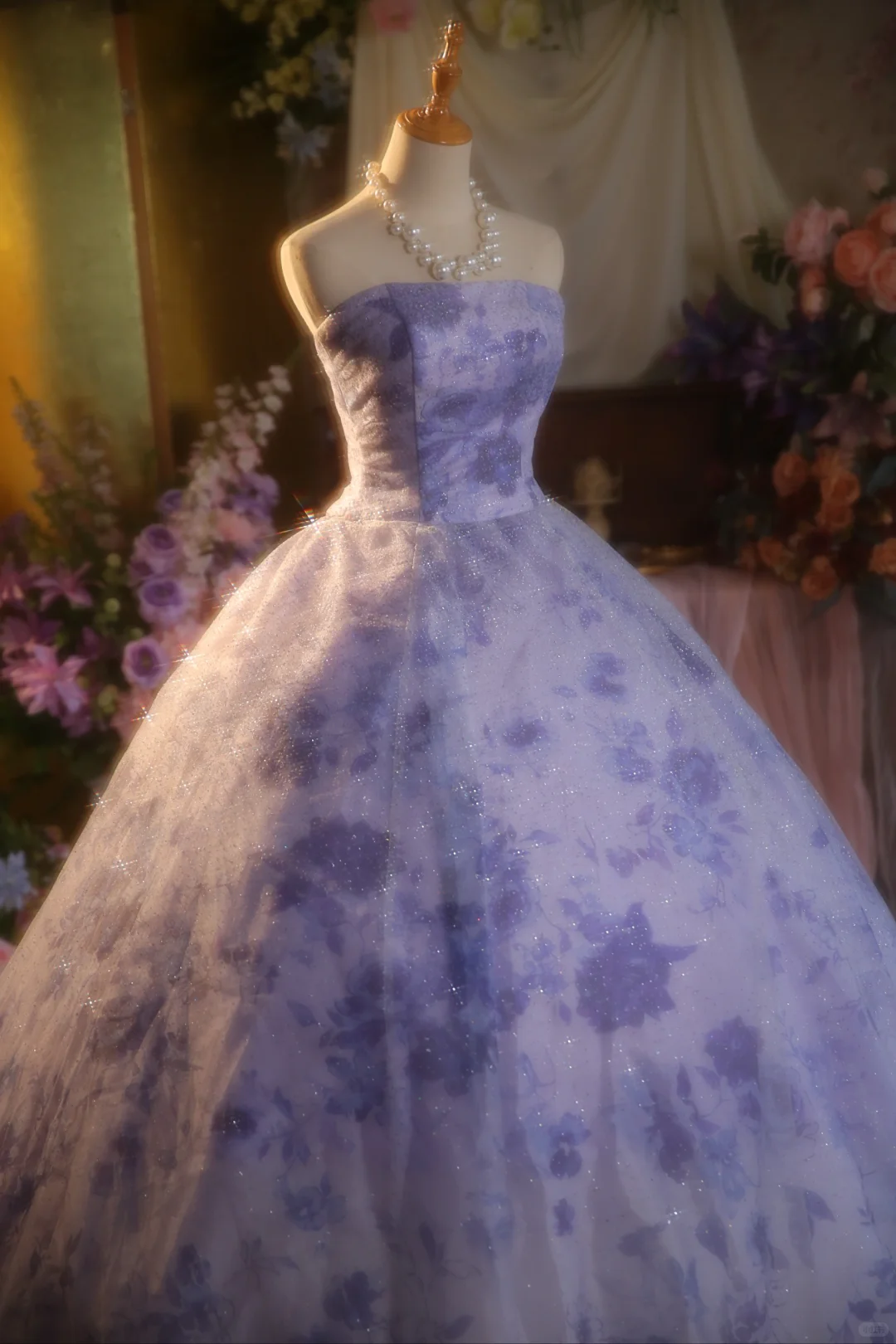 Gorgeous Lilac Floral Strapless Sparkling Tulle Formal Sweet 15 Quinceanera Ball Gown TP5516