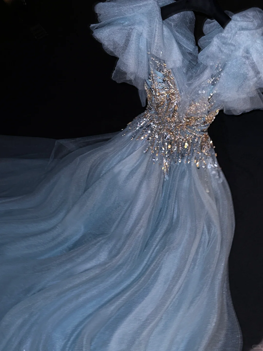 Elegant Light Blue Tulle Silver Sequin Formal Evening Gown TP5405