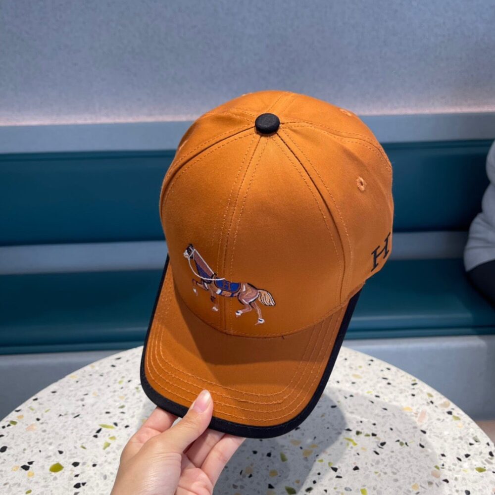 Hermes Canvas Baseball Cap Horse Hat Orange