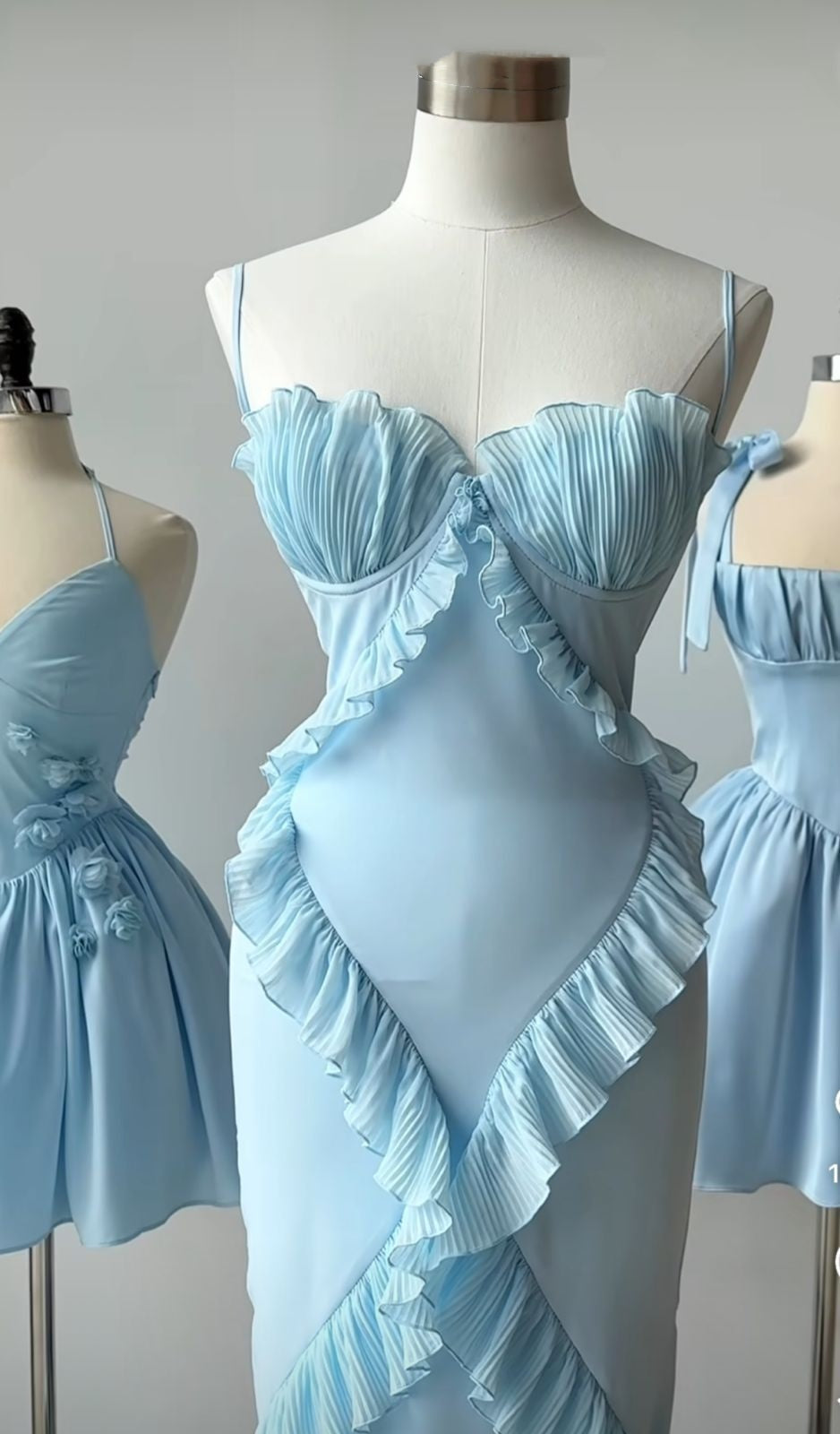 Girlhomeshops-Blue ruffle chiffon fairy long prom dress birthday party dress gh5396