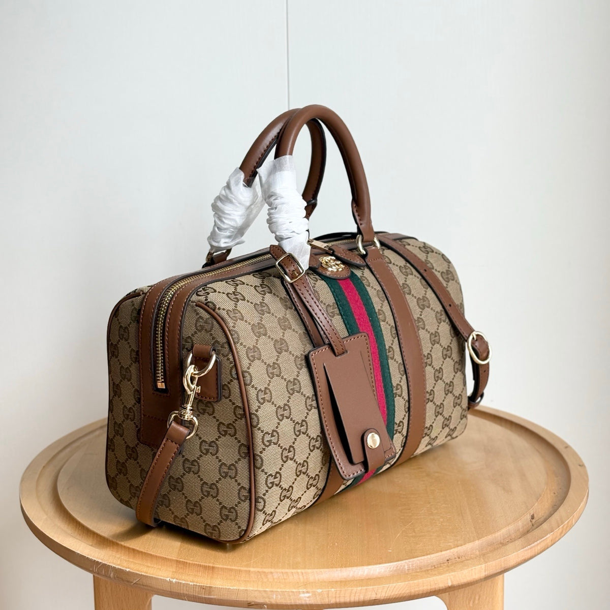 Gucci Ophidia Medium Boston Bag Beige And Brown GG Canvas 30Cm