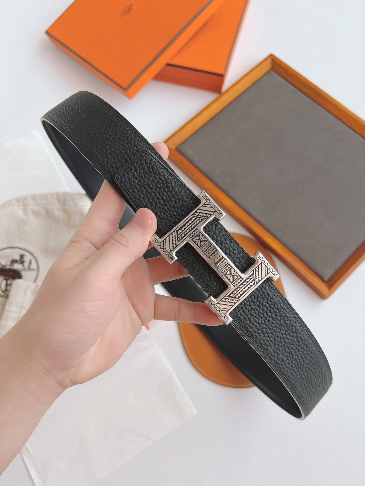 HERMES TOUAREG LEATHER BELT BLACK 38MM
