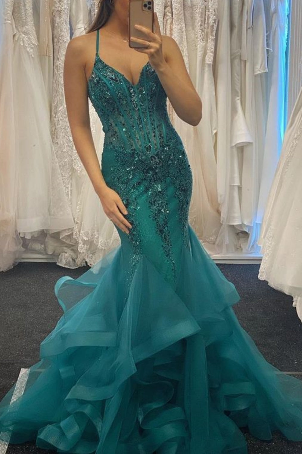 girlhomeshops-Exquisite Beaded Mermaid Slim Long Tulle Ball Gown Graduation Dress gh5923