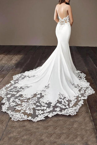 Charming Appliques Lace Mermaid Wedding Dresses With Straps, Sexy Sleeveless Prom Gowns