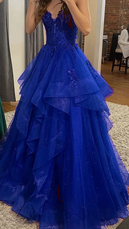 Chic Ball Gowns Spaghetti Straps Burgundy Tulle Lace Long Prom Dresses Prom Gown