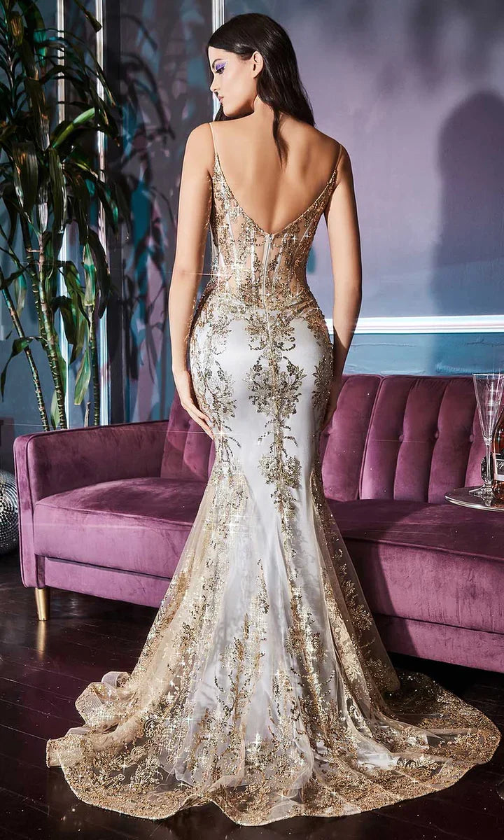 Vintage Shiny Beaded Mermaid Prom Dress V-neck Spaghetti Strap Evening Dress Long Formal Dress TP4619