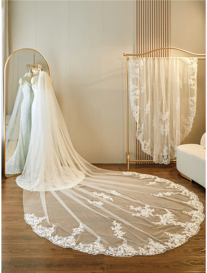 Jimss single layer Lace Stickers Lace/Lace Wedding Veil Embroidery Cathedral Veil/Stickers/Bow 137.8 inches (300 cm) sheer