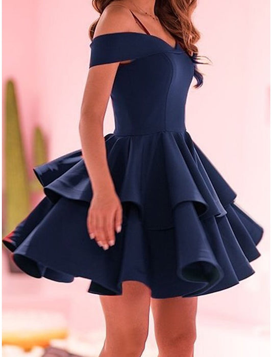 A-Line Homecoming Dresses Tiered Plisse Dress Birthday Knee Length Sleeveless Off Shoulder Satin with Ruffles 2026