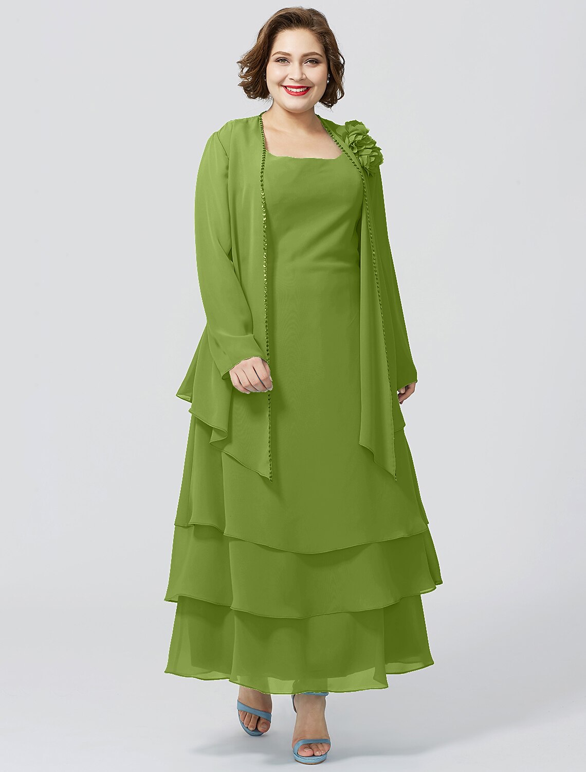 A-Line Mother of the Bride Dress Formal Plus Size Elegant Scoop Neck Ankle Length Chiffon Sleeveless yes with Lace