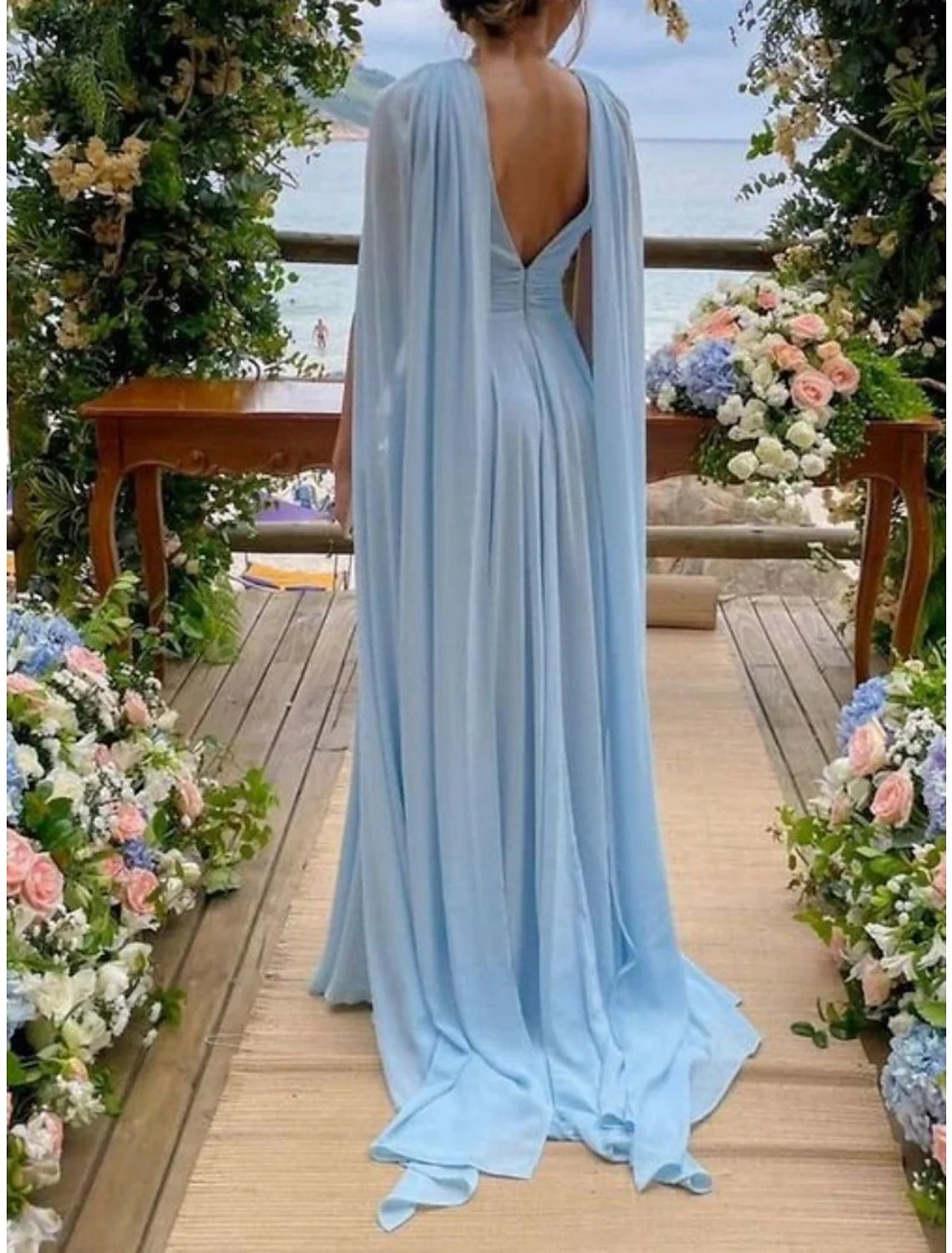 Sheath / Column Mother of the Bride Dress Wedding Guest Elegant Party V Neck Court Train Chiffon Sleeveless with Pleats