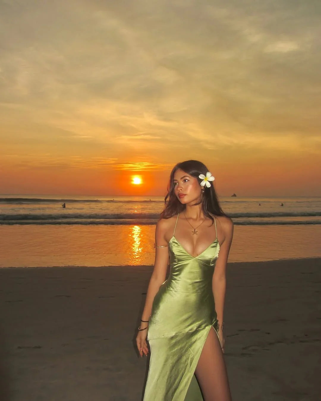 thin shoulder strap side slit V-neck lace up summer ball dress
