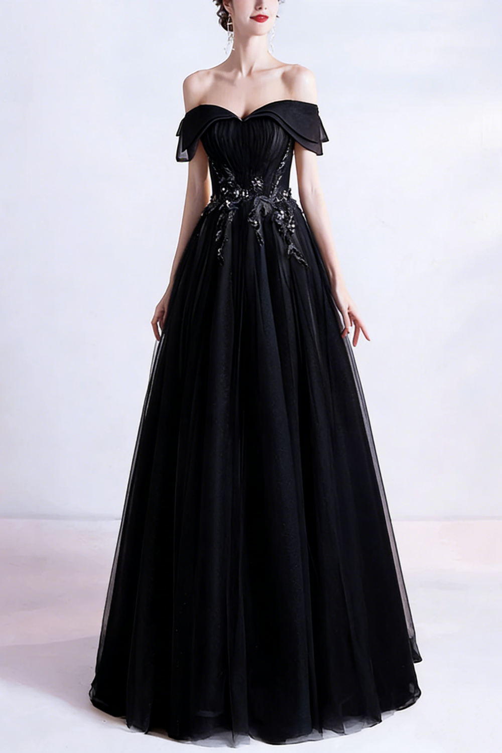 Cute tulle sequins long prom dress evening dress  10470