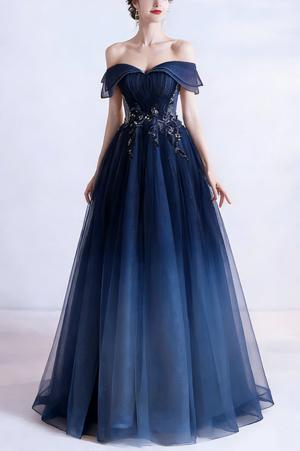 Cute tulle sequins long prom dress evening dress  10470