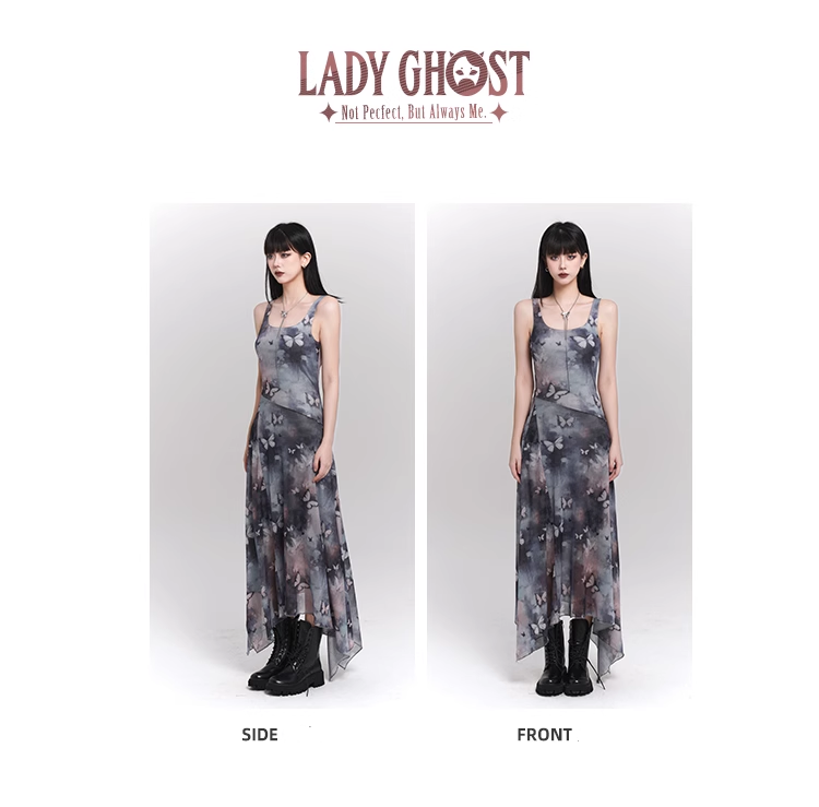 Simple Fashion Butterfly Pattern Design Sense Spaghetti Strap Dress TP2930