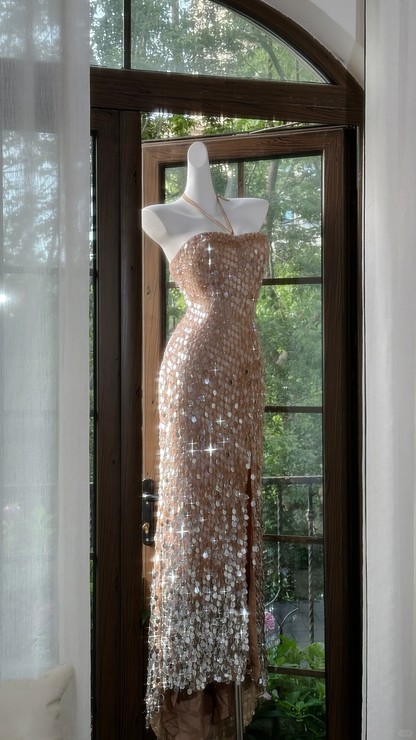 Gorgeous Glittering Sequined Halter-neck Sheath Prom Dress Evening Dress TP4301