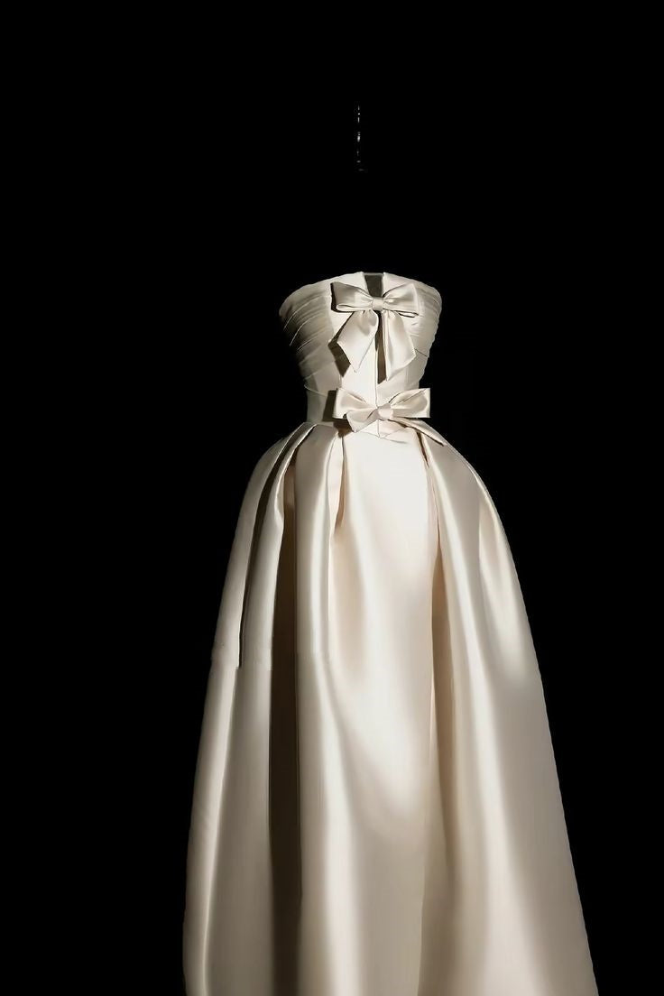 Girlhomeshops-Ivory white bow satin long wedding dress prom dress gh5389