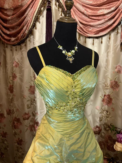 Green Gorgeous Retro Exquisite Beaded Elegant Long Satin Prom Dress Evening Dress Graduation Dress Birthday Dress gh3186