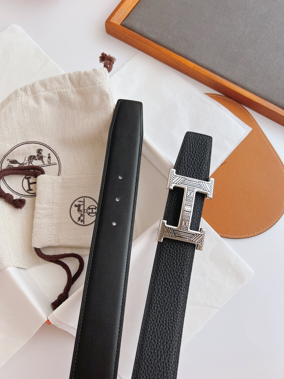 HERMES TOUAREG LEATHER BELT BLACK 38MM