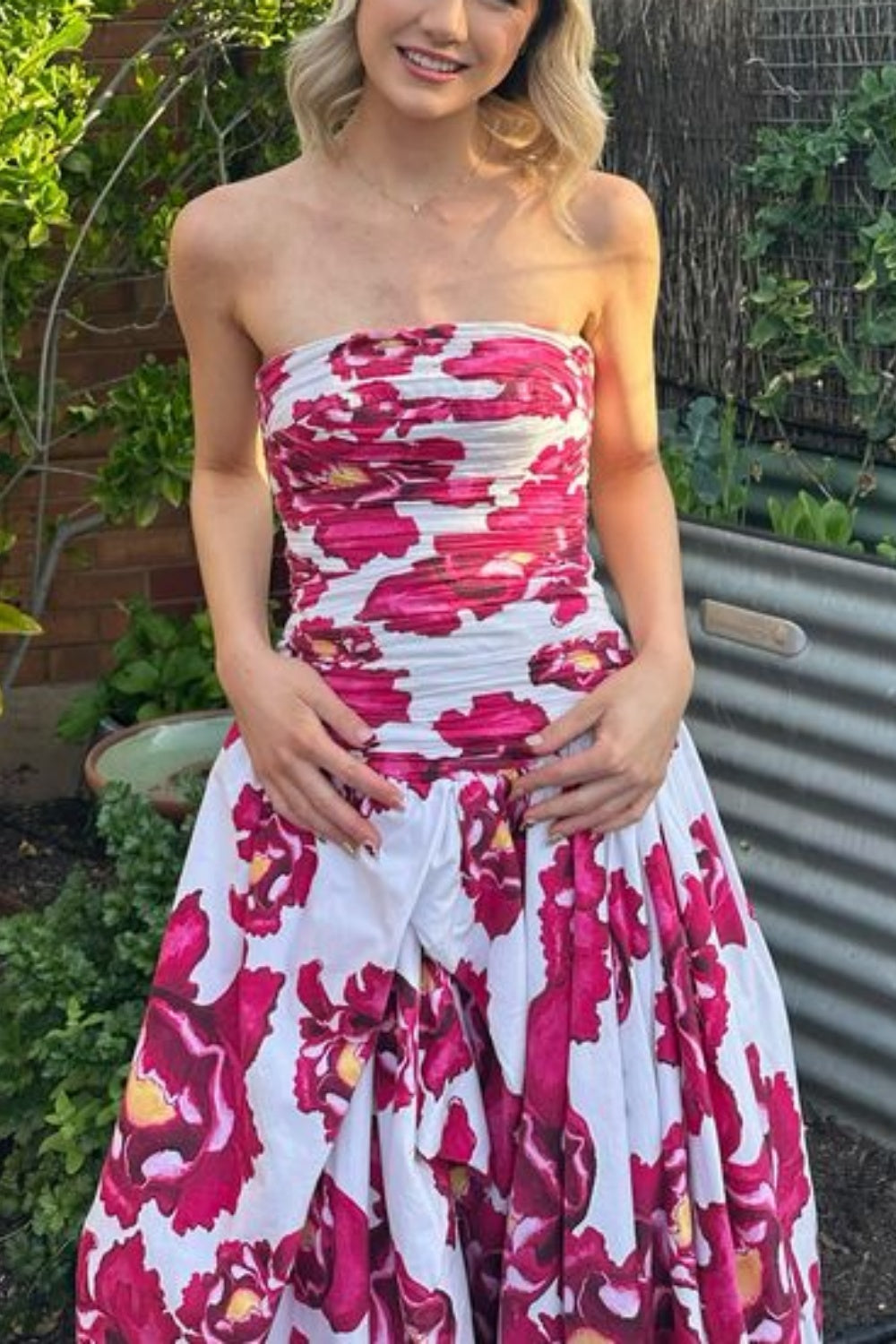girlhomeshops-Red Floral Long Satin Chiffon Ball Gown Graduation Dress gh5928