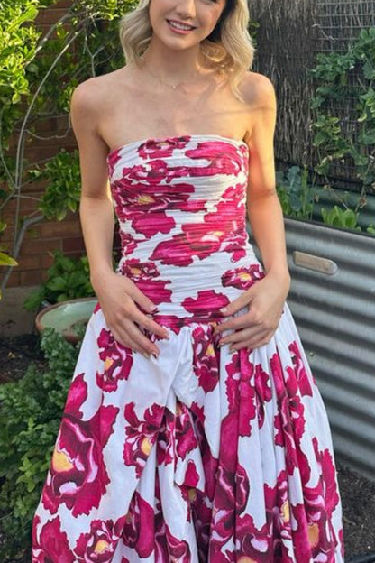 girlhomeshops-Red Floral Long Satin Chiffon Ball Gown Graduation Dress gh5928