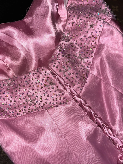 Glamorous Bright Pink Chiffon Sweetheart Beaded A-Line Strapless Evening Gown TP5363