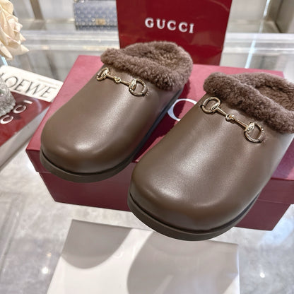 Gucci Women Mule With Horsebit Brown Leather