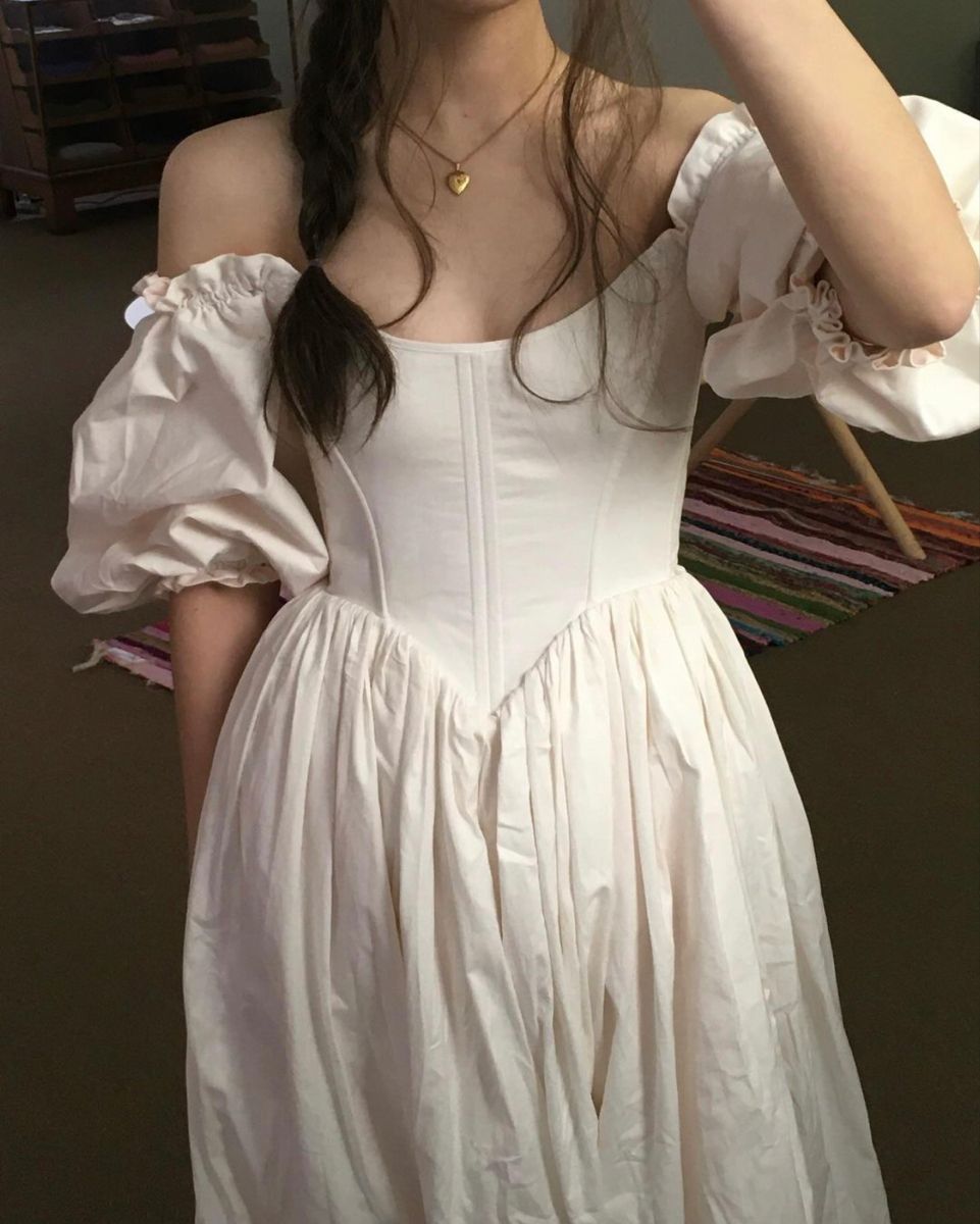 girlhomeshops-White Simple Casual Retro Fashion Long Prom Dress Artistic Puff Sleeve Maternity Dress gh5851