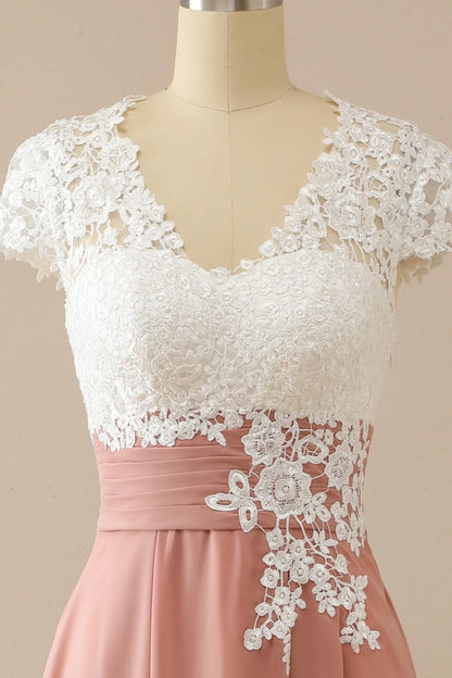 V-neck decal bride mother dress short sleeved