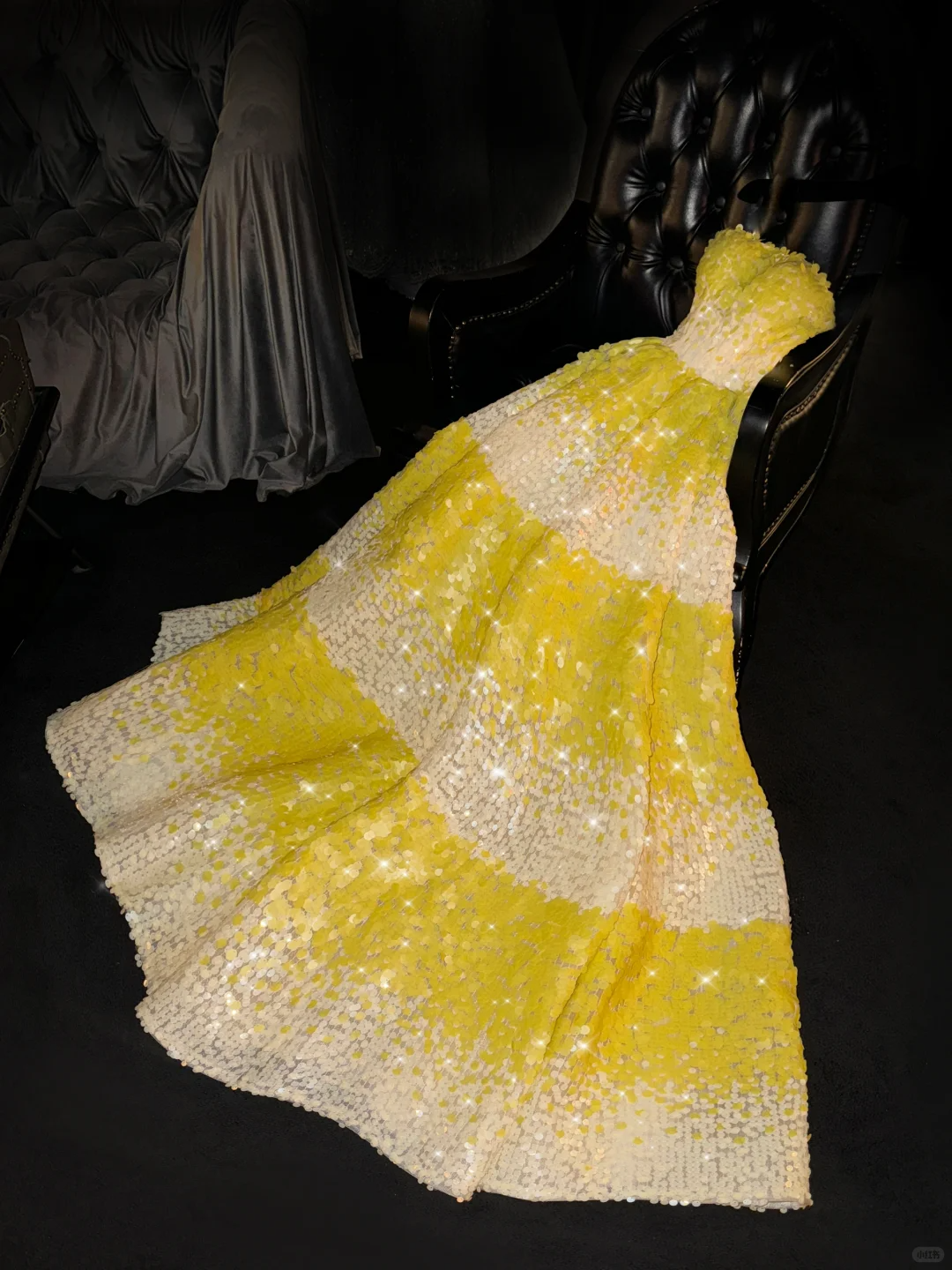 Chic Yellow Sparkle Sequined Strapless Glittering A-Line Evening Gown TP5385