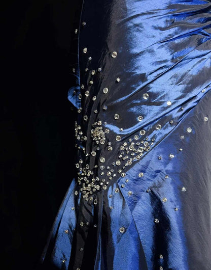 Blue Vintage Fashion Exquisite Beading Long Satin Floor Length Ball Gown Evening Dress gh3636