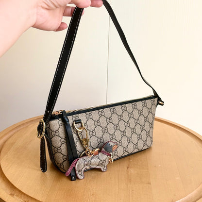 Gucci Gg Emblem Small Shoulder Bag Beige And Dark Brown 22Cm