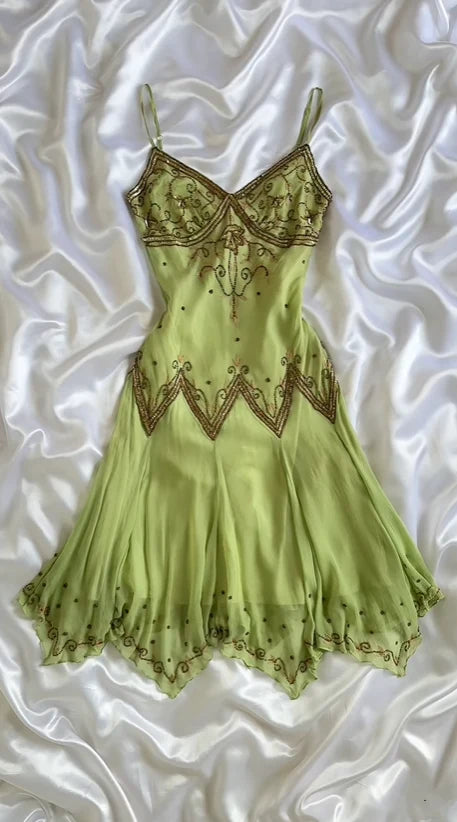Vintage Embroidery Chiffon Spaghetti Strap Homecoming Dress Party Dress Cocktail Dress TP4681