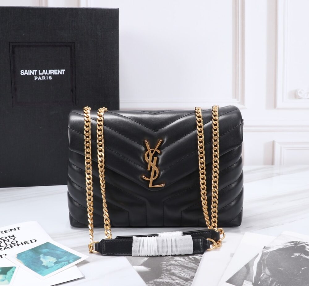 Saint Laurent Loulou Small Chain Bag In Matelassé Y Black Gold 23Cm 494699DV7271000