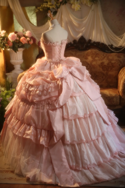 Gorgeous Pink Strapless Ruffled Tiered Oversized Bow Sweet 15 Quinceanera Ball Gown TP5519