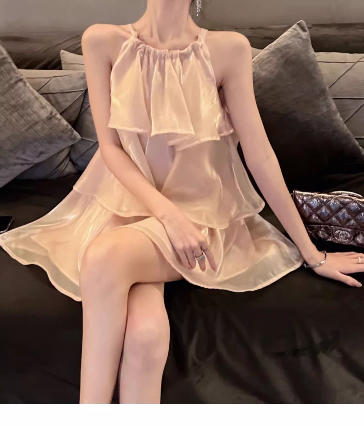 Fashion Champagne Tulle Sleeveless Tiered Homecoming Dress TP3768