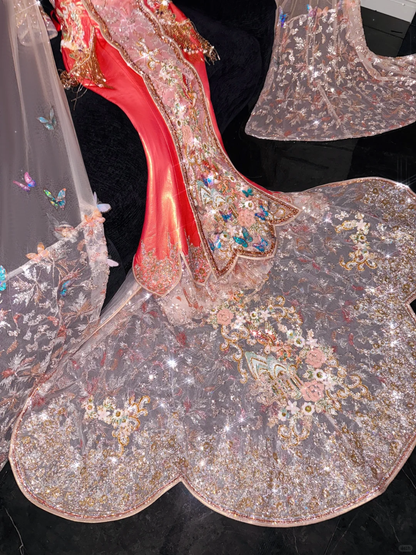 Gorgeous Shiny Beaded Exquisite Embroidery 3D Butterflies Mermaid Floor-length Evening Dress Prom Dresses TP4189