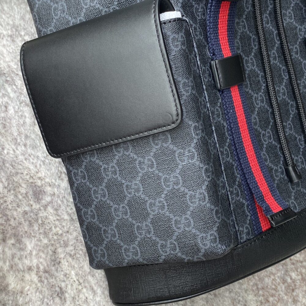 Gucci Soft GG Supreme Black Backpack with Blue & Red Web 42cm 495563 K9R8X 1071