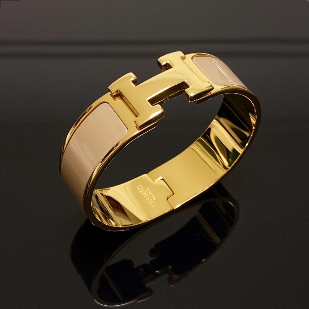 Hermes Clic H Wide Bracelet Gold & Beige