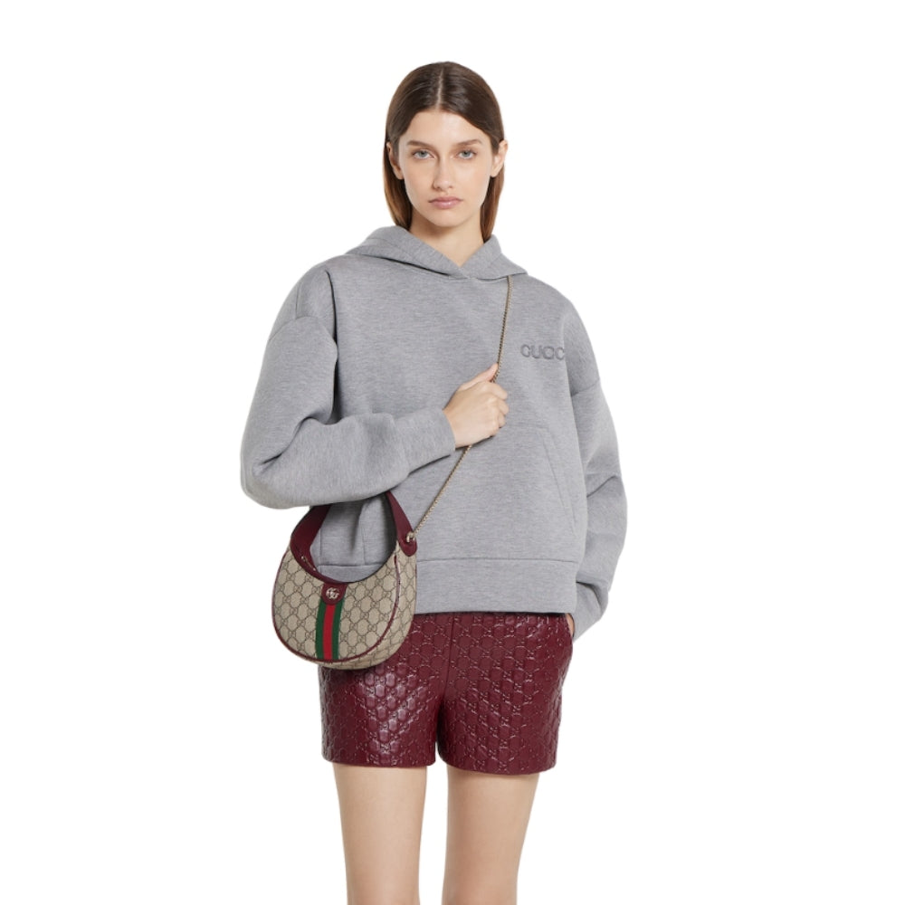 Gucci Ophidia Small Shoulder Bag Beige And Dark Red GG Fabric 22Cm ‎838463 FAE0P 9789