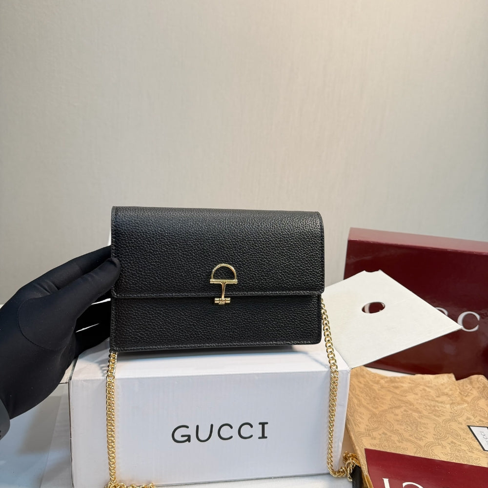 Gucci Half Horsebit Wallet On Chain Black 20Cm