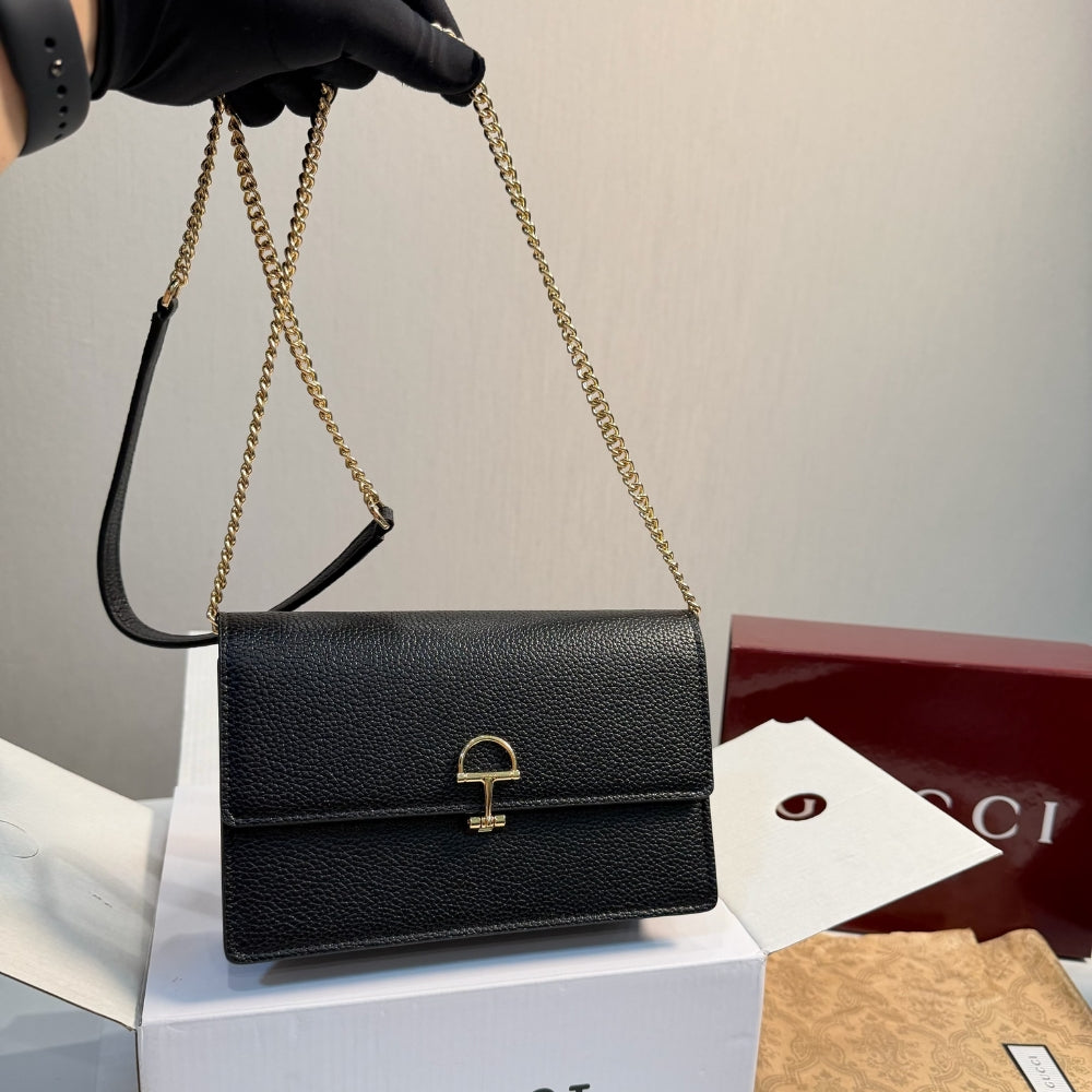Gucci Half Horsebit Wallet On Chain Black 20Cm