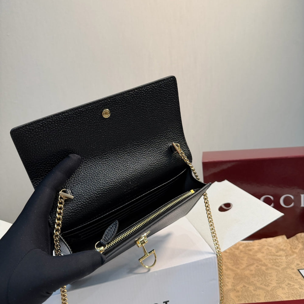 Gucci Half Horsebit Wallet On Chain Black 20Cm