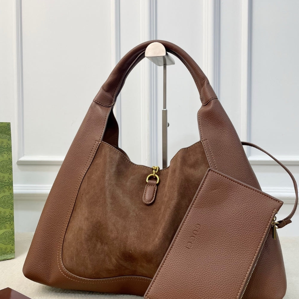 Gucci Softbit Maxi Suede Shoulder Bag Brown 42Cm